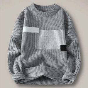 Geometric Knit Sweater – Grey Winter Pullover | Soft Warm Unisex Knitwear