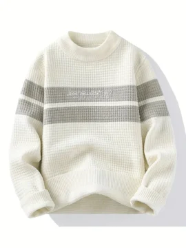 Textured Stripe Knit Sweater – Cream & Grey