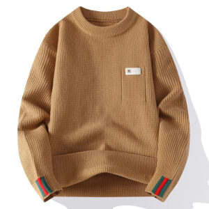 Waffle Knit Sweater – Camel Brown Warm Winter Pullover | Premium Unisex Knitwear